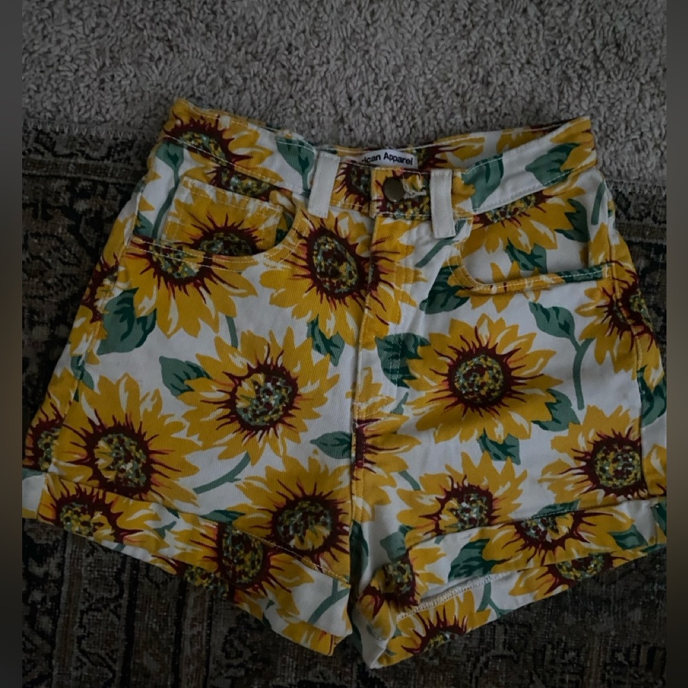 American Apparel Sunflower Floral Jean Shorts Womens Size 26/27 Denim High Rise
